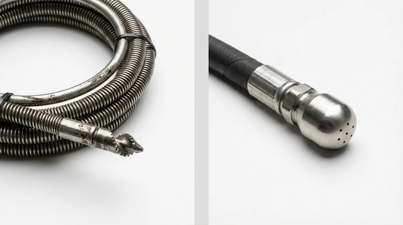 Drain snake cable and hydro jetting nozzle used for drain cleaning in Semmes, AL