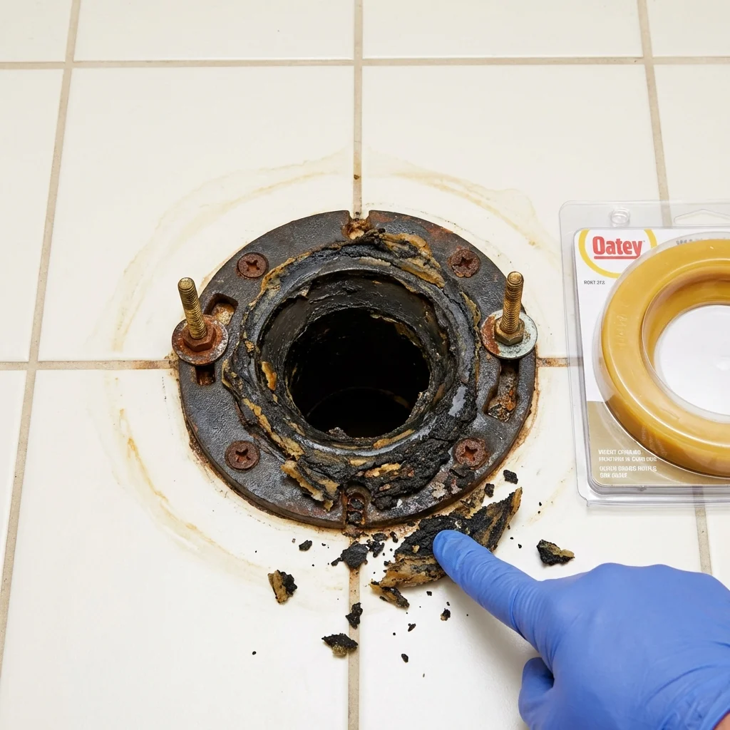 Failed wax ring showing water seepage at the base of a toilet in a Semmes, AL home