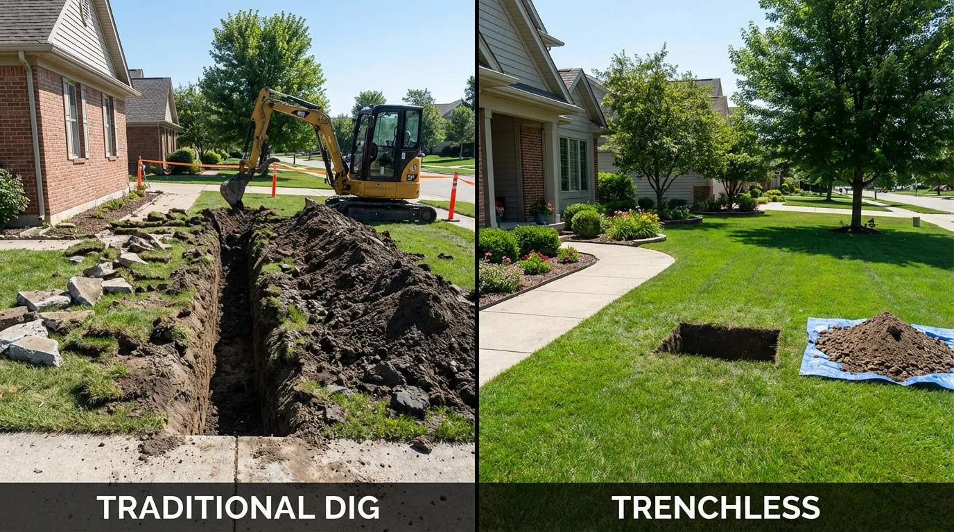 Trenchless sewer repair with minimal yard damage versus traditional excavation in Semmes, AL